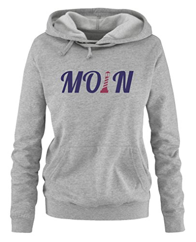 Comedy Shirts - Moin Leuchtturm - Damen Hoodie - Grau/Lila-Fuchsia Gr. M von Comedy Shirts