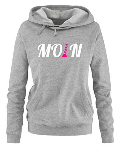 Comedy Shirts Moin Leuchtturm - Damen Hoodie - Grau/Weiss-Pink Gr. L von Comedy Shirts