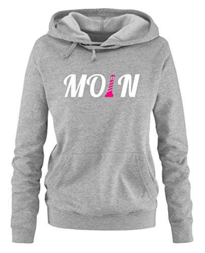 Comedy Shirts - Moin Leuchtturm - Damen Hoodie - Grau/Weiss-Pink Gr. M von Comedy Shirts