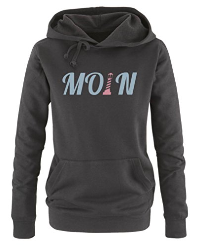 Comedy Shirts - Moin Leuchtturm - Damen Hoodie - Schwarz/Eisblau-Rosa Gr. XL Comedy Shirts - Moin Leuchtturm - Damen Hoodie - Schwarz/Eisblau-Rosa Gr. XL von Comedy Shirts