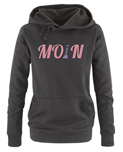Comedy Shirts - Moin Leuchtturm - Damen Hoodie - Schwarz/Rosa-Violett Gr. M von Comedy Shirts