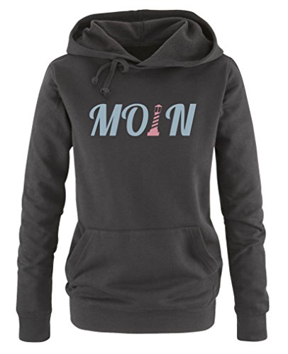 Comedy Shirts Moin Leuchtturm - Damen Hoodie - Schwarz/Eisblau-Rosa Gr. M von Comedy Shirts