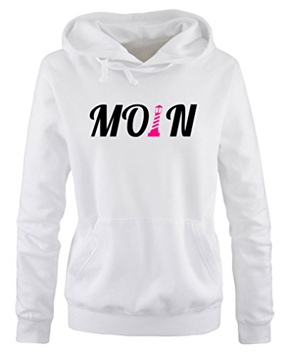 Comedy Shirts - Moin Leuchtturm - Damen Hoodie - Weiss/Schwarz-Pink Gr. XL von Comedy Shirts