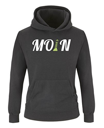 Comedy Shirts - Moin Leuchtturm - Jungen Hoodie - Schwarz/Weiss-Grün Gr. 152/164 von Comedy Shirts