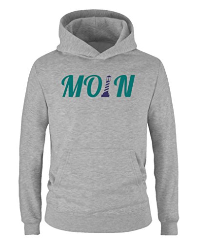 Comedy Shirts - Moin Leuchtturm - Mädchen Hoodie - Grau/Türkis-Lila Gr. 152/164 von Comedy Shirts