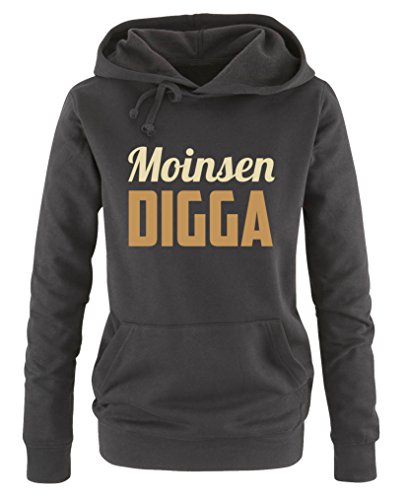 Comedy Shirts - Moinsen Digga - Damen Hoodie - Schwarz/Hellbraun-Beige Gr. XXL von Comedy Shirts
