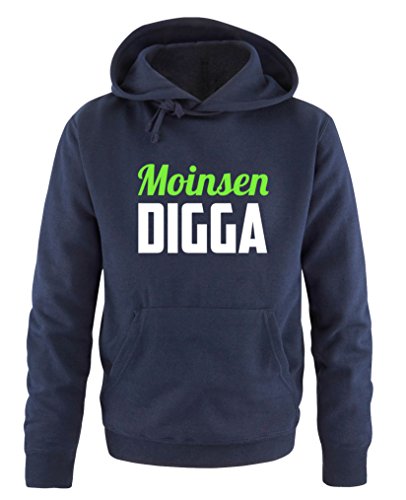 Comedy Shirts Moinsen Digga - Herren Hoodie - Navy/Weiss-Neongrün Gr. M von Comedy Shirts