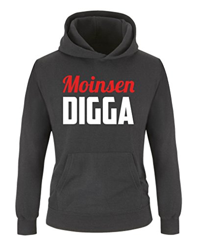 Comedy Shirts - Moinsen Digga - Jungen Hoodie - Schwarz/Weiss-Rot Gr. 152/164 von Comedy Shirts