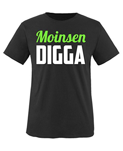 Comedy Shirts - Moinsen Digga - Jungen T-Shirt - Schwarz/Weiss-Neongrün Gr. 152/164 von Comedy Shirts