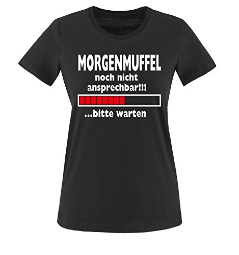 Comedy Shirts - Morgenmuffel - ...Bitte warten - Damen T-Shirt Schwarz/Weiss-Rot Gr. XXL von Comedy Shirts