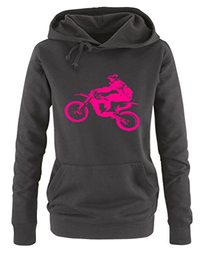 Comedy Shirts Motorcross Motorrad - Damen Hoodie - Schwarz/Pink Gr. L von Comedy Shirts