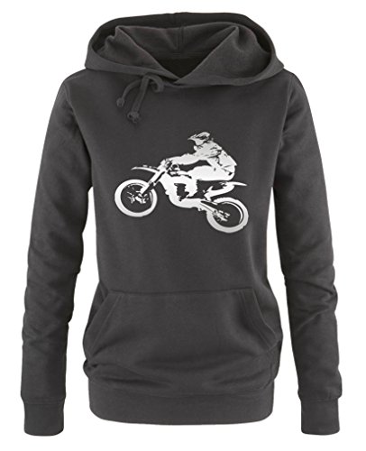 Comedy Shirts Motorcross Motorrad - Damen Hoodie - Schwarz/Silber Gr. S von Comedy Shirts