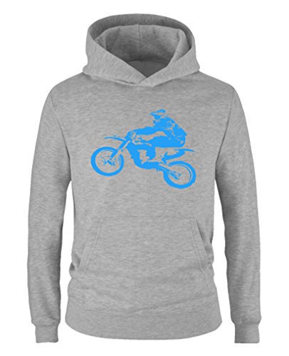 Comedy Shirts - Motorcross Motorrad - Jungen Hoodie - Grau/Blau Gr. 122/128 von Comedy Shirts