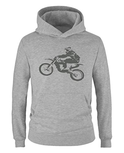 Comedy Shirts - Motorcross Motorrad - Jungen Hoodie - Grau/Grau Gr. 134/146 von Comedy Shirts