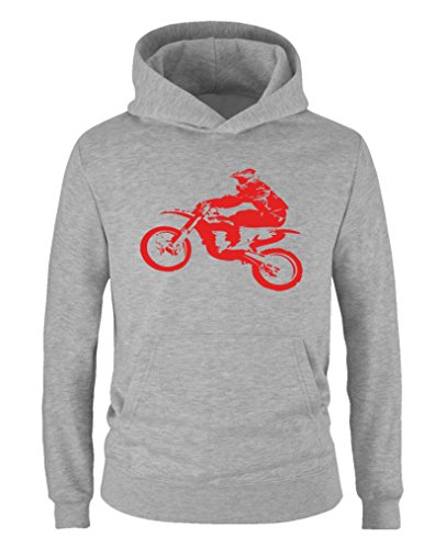 Comedy Shirts - Motorcross Motorrad - Jungen Hoodie - Grau/Rot Gr. 134/146 von Comedy Shirts