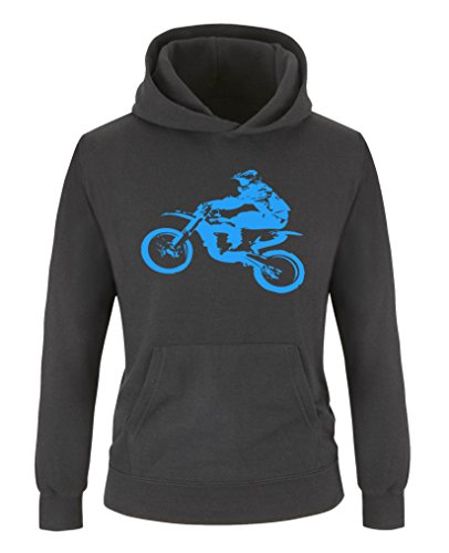 Comedy Shirts - Motorcross Motorrad - Jungen Hoodie - Schwarz/Blau Gr. 134/146 von Comedy Shirts
