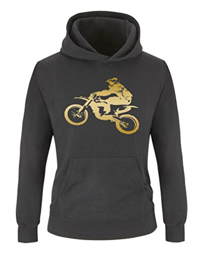 Comedy Shirts - Motorcross Motorrad - Jungen Hoodie - Schwarz/Gold Gr. 122/128 von Comedy Shirts