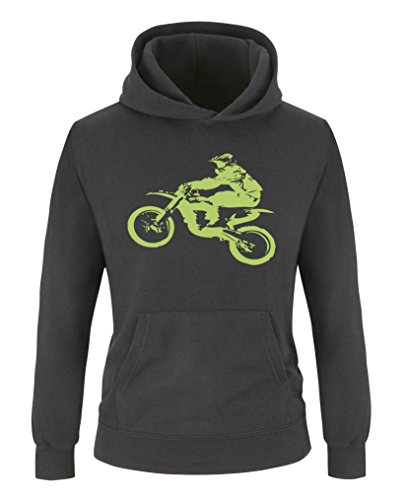 Comedy Shirts - Motorcross Motorrad - Jungen Hoodie - Schwarz/Grün Gr. 110/116 von Comedy Shirts