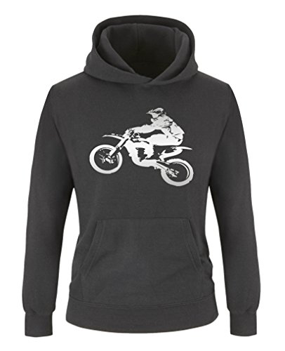 Comedy Shirts - Motorcross Motorrad - Jungen Hoodie - Schwarz/Silber Gr. 110/116 von Comedy Shirts