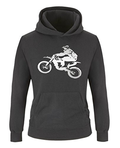 Comedy Shirts - Motorcross Motorrad - Jungen Hoodie - Schwarz/Silber Gr. 122/128 von Comedy Shirts