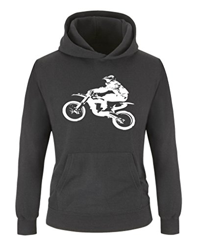 Comedy Shirts - Motorcross Motorrad - Jungen Hoodie - Schwarz/Weiss Gr. 110/116 von Comedy Shirts