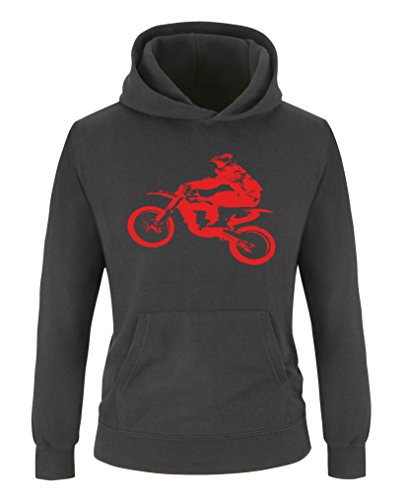 Comedy Shirts - Motorcross Motorrad - Jungen Hoodie - Schwarz/Rot Gr. 134/146 von Comedy Shirts