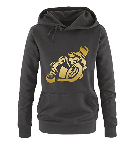 Comedy Shirts Motorrad - GROß - Damen Hoodie - Schwarz/Gold Gr. L von Comedy Shirts