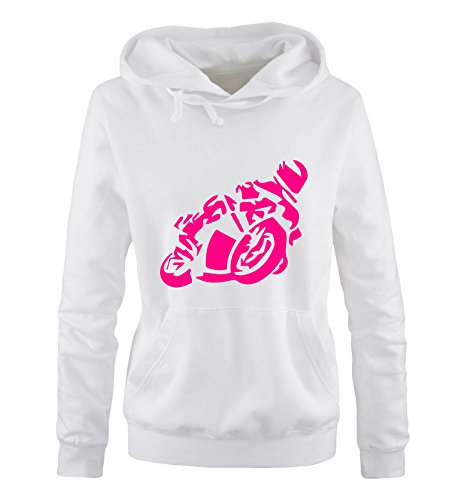 Comedy Shirts - Motorrad - GROß - Damen Hoodie - Weiss/Pink Gr. L von Comedy Shirts