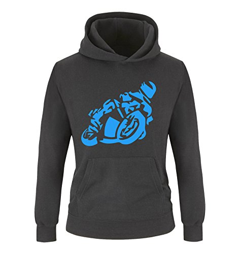 Comedy Shirts - Motorrad - GROß - Jungen Hoodie - Schwarz/Blau Gr. 134/146 von Comedy Shirts