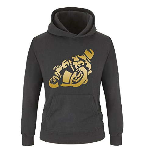 Comedy Shirts - Motorrad - GROß - Jungen Hoodie - Schwarz/Gold Gr. 122/128 von Comedy Shirts