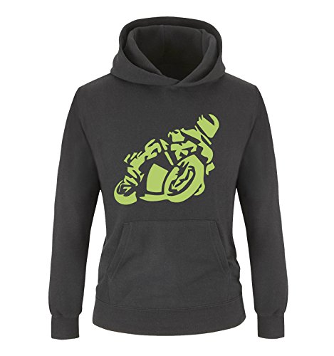 Comedy Shirts - Motorrad - GROß - Jungen Hoodie - Schwarz/Grün Gr. 152/164 von Comedy Shirts