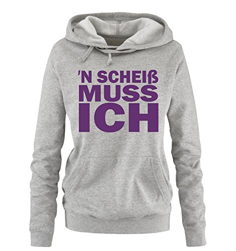 Comedy Shirts N Scheiß muss ich - Damen Hoodie - Grau/Lila Gr. M von Comedy Shirts