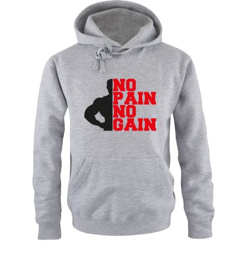 Comedy Shirts NO Pain NO GAIN - Herren Hoodie - Grau/Schwarz-Rot Gr. L von Comedy Shirts