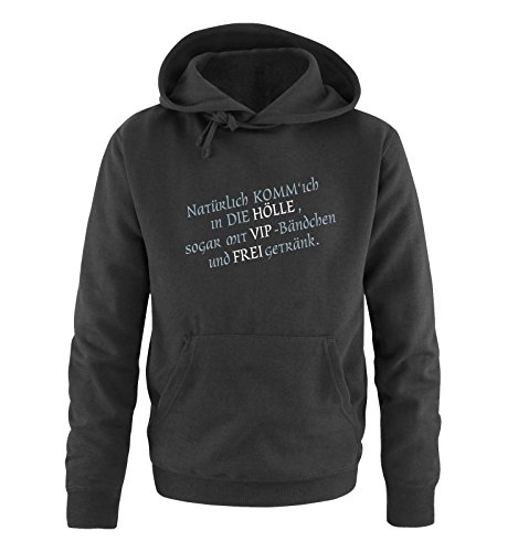 Comedy Shirts Natürlich komm ich in die Hölle sogar mit VIP- Bändchen und Freigetränk. - Herren Hoodie - Schwarz/Eisblau-Weiss Gr. 4XL von Comedy Shirts