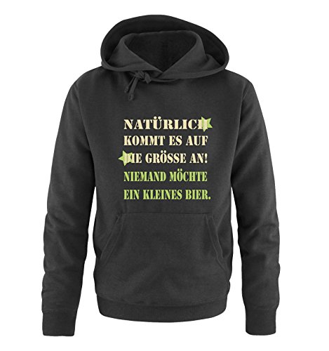 Comedy Shirts Natürlich kommt es auf die Grösse an! Niemand möchte EIN kleines Bier. - Herren Hoodie - Schwarz/Beige-Hellgrün Gr. XXL von Comedy Shirts