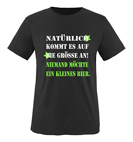 Comedy Shirts - Natürlich kommt es auf die Grösse an! Niemand möchte EIN kleines Bier. - Herren T-Shirt - Schwarz/Weiss-Neongrün Gr. XL von Comedy Shirts