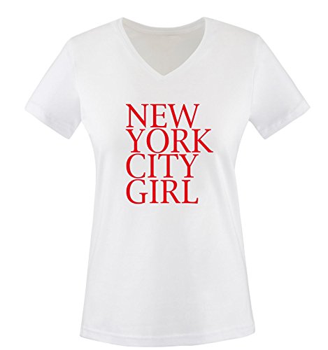 Comedy Shirts - New York City Girl - Damen V-Neck T-Shirt - Weiss/Rot Gr. S von Comedy Shirts