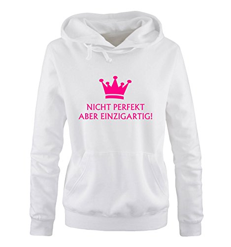 Comedy Shirts Nicht perfekt Aber einzigartig! - Krone - Damen Hoodie - Weiss/Pink Gr. L von Comedy Shirts