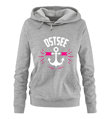 Comedy Shirts OSTSEE - Anker - Damen Hoodie - Grau/Weiss-Pink Gr. XL von Comedy Shirts