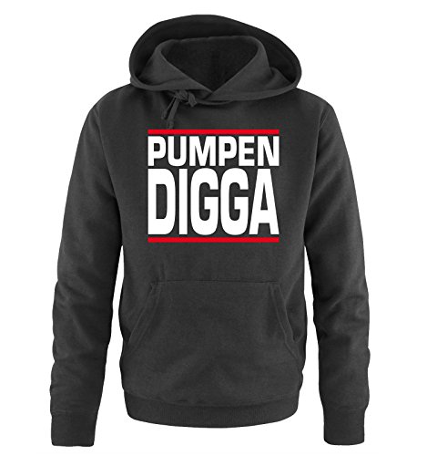 Comedy Shirts - PUMPEN Digga - Herren Hoodie - Schwarz/Weiss-Rot Gr. XL von Comedy Shirts