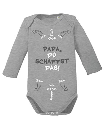 Comedy Shirts - Papa, du schaffst das! - Baby Langarm Body - Graumeliert/Weiss-Grau Gr. 50/56 von Comedy Shirts