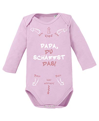Comedy Shirts - Papa, du schaffst das! - Baby Langarm Body - Rosa/Rosa-Weiss Gr. 62 von Comedy Shirts