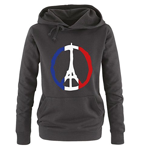 Comedy Shirts - Peace - Paris - Eifelturm - Solidarität - Damen Hoodie - Schwarz/Blau-Weiss-Rot Gr. L von Comedy Shirts