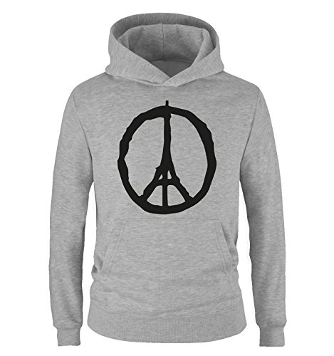 Comedy Shirts - Peace - Paris - Eifelturm - Solidarität - Kinder Hoodie - Grau/Schwarz Gr. 134/146 von Comedy Shirts