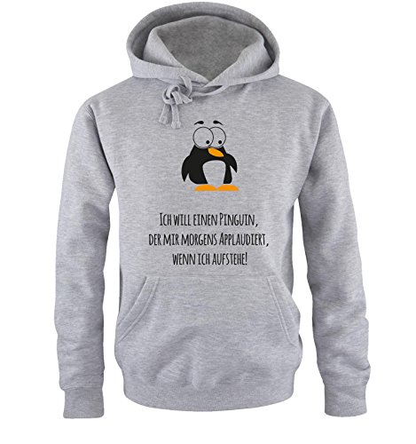 Comedy Shirts Pinguin der Applaudiert - Herren Hoodie - Grau/Schwarz-Gelb Gr. XL von Comedy Shirts