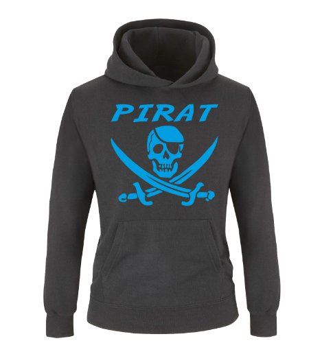 Comedy Shirts Pirat - Einfarbig - Kinder Hoodie - Schwarz/Blau Gr. 116 von Comedy Shirts