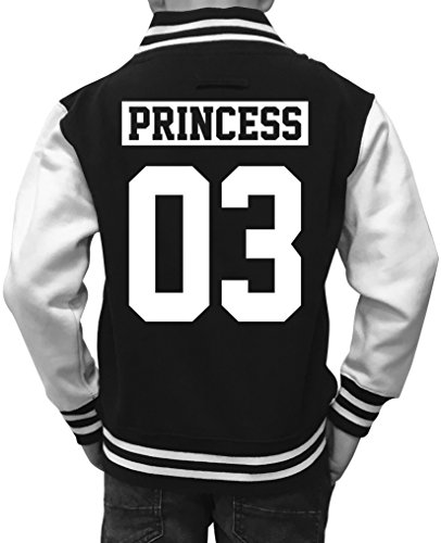 Comedy Shirts Princess - Wunschzahl - NEGATIV - Mädchen College Jacke - Schwarz/Weiss Gr. 152/158 von Comedy Shirts