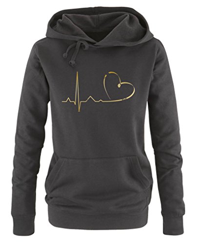 Comedy Shirts Pulsschlag Herz - Damen Hoodie - Schwarz/Gold Gr. S von Comedy Shirts