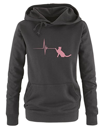 Comedy Shirts Pulsschlag Katze - Damen Hoodie - Schwarz/Rosa Gr. M von Comedy Shirts