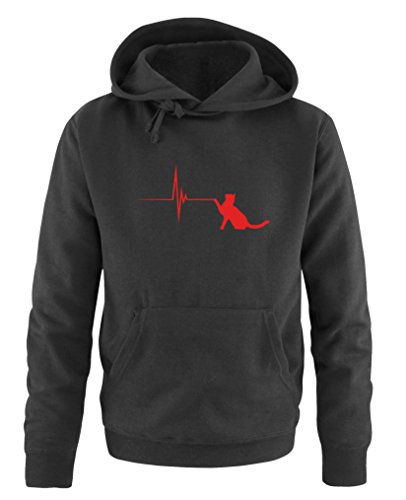 Comedy Shirts - Pulsschlag Katze - Herren Hoodie - Schwarz/Rot Gr. L von Comedy Shirts